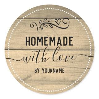 Rustic Sepia Wood Homemade Love Business Classic Round Sticker