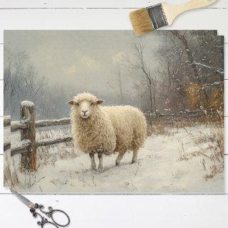 Rustic Sheep Winter Landscape Decoupage Tissue Paper