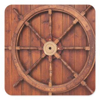 Rustic Ships Helm Wheel - nautical vintage wooden Square Sticker