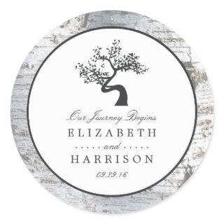 Rustic Silver Birch Tree Wedding Classic Round Sticker
