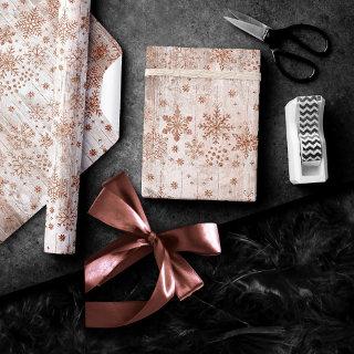 Rustic Snowflakes | Copper Rose Gold Wood Pattern