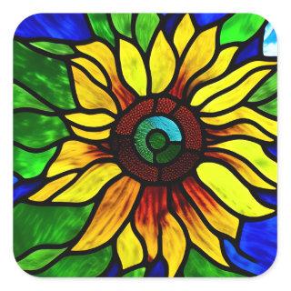 Rustic Stained Glass Look Country Sunflower Square Sticker