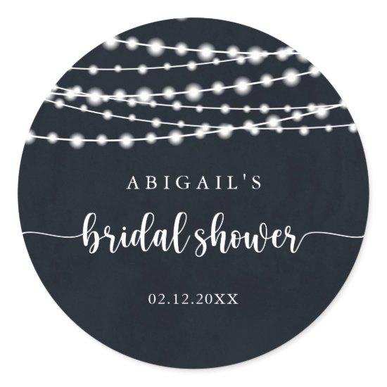Rustic String Lights Bridal Shower Favor  Classic Round Sticker