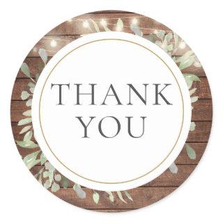 Rustic String Lights Greenery Bridal Shower Favor Classic Round Sticker