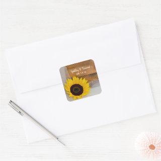 Rustic Sunflower and Bridal Veil Country Wedding Square Sticker
