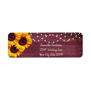 Rustic Sunflower Burgundy Wood Return Address Label