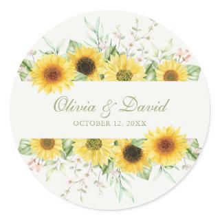 Rustic Sunflower Delight Wedding Classic Round Sticker