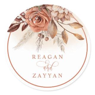 Rustic Terracotta Flowers And Pampas Grass Classic Round Sticker