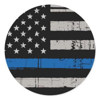 Rustic Thin Blue Line Police Officer  Classic Round Sticker