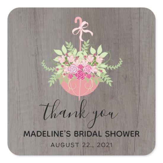 RUSTIC Umbrella| Bridal Shower Thank You Square Sticker
