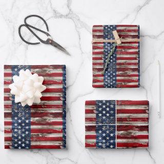 Rustic USA flag patriotic blue and red old wooden  Sheets