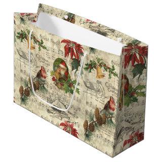 Rustic Vintage Christmas Music Floral Ephemera Large Gift Bag