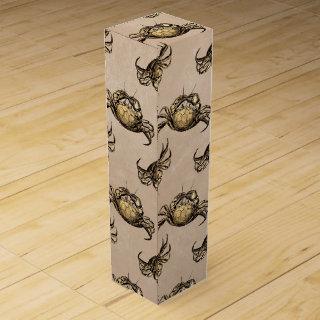 Rustic Vintage Crab Pattern on Taupe Wine Box