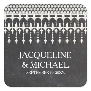 Rustic Vintage Lace Chalkboard Script Typography Square Sticker