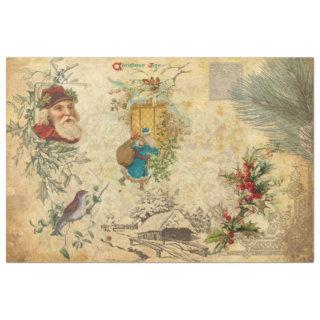 Rustic Vintage Old World Father Christmas w/Pine Tissue Paper