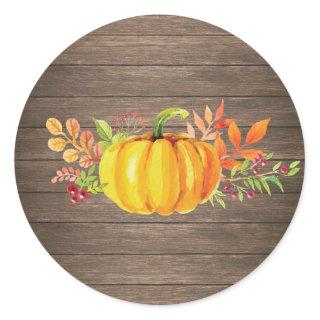 Rustic Watercolor Fall Pumpkin Autumn Classic Round Sticker