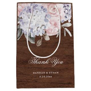 Rustic Watercolor Hydrangea Wood Look | Wedding Medium Gift Bag