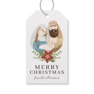 Rustic Watercolor Nativity Christian Christmas Gift Tags