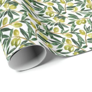 Rustic Watercolor Olive Branches Greenery Pattern