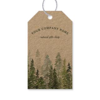 Rustic Watercolor Pine Forest Logo Custom Gift Tags