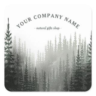 Rustic Watercolor Pine Forest Logo Custom  Square Sticker