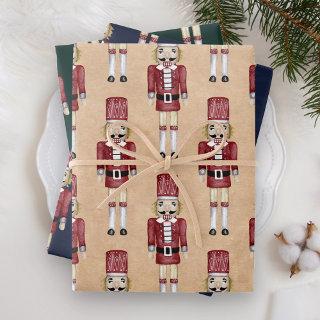 Rustic Watercolor Red Nutcracker Pattern Christmas  Sheets