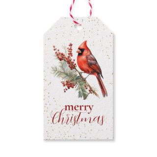 Rustic Watercolor Winter Cardinal Holly Branch Gift Tags