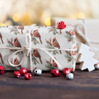 Rustic Watercolor Winter Cardinal Holly Branch