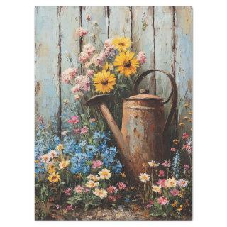 Rustic Watering Can Wildflowers Painting Decoupage Tissue Paper
