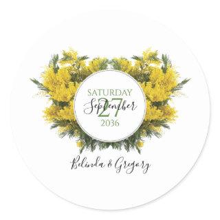 Rustic Wattle Acacia Wedding  Classic Round Sticker
