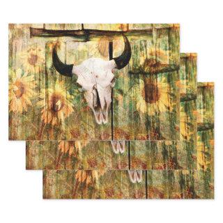 Rustic Western Bull Skull Country Sunflowers  Sheets