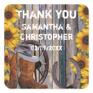 Rustic western cowboy wedding thank you square sticker