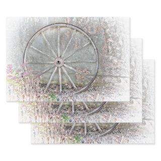 Rustic Western Gray White Distressed Wagon Wheel  Sheets