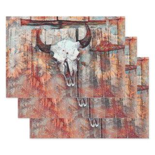 Rustic Western Rust Brown Bull Skull Sunflowers  Sheets