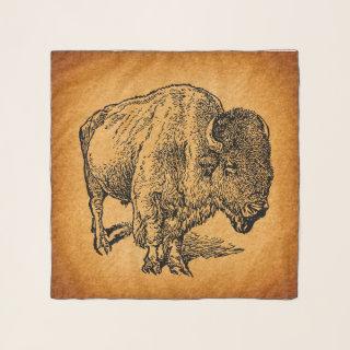 Rustic Western Wild Buffalo Bison Antique Art Scarf