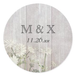 Rustic White Wood Floral Wedding Monogram Sticker