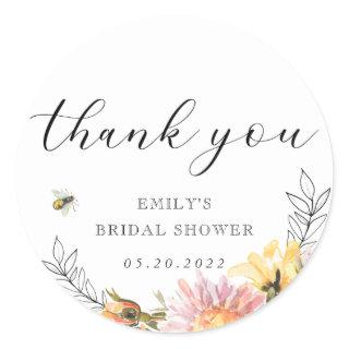 Rustic Wildflower and Bee Bridal Shower Thank You Classic Round Sticker