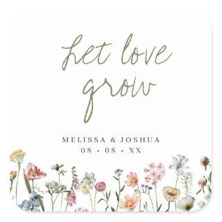 Rustic Wildflowers Let Love Grow Wedding Seeds Square Sticker