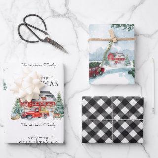 Rustic Winter Barn Vintage Red Farmhouse Truck  Sheets