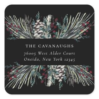 Rustic Winter Boughs Holiday Address Square Sticker