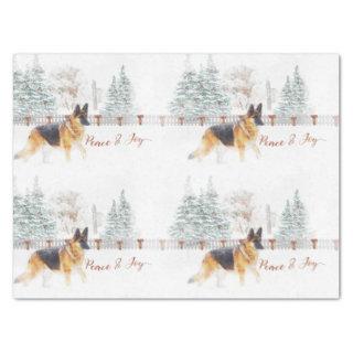 Rustic Winter Holiday Scene with German Shepherd Tissue Paper