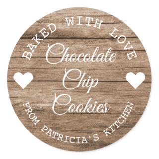 Rustic Wood Baked With Love Cookies Classic Round Sticker