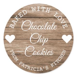 Rustic Wood Baked With Love Cookies Classic Round Sticker