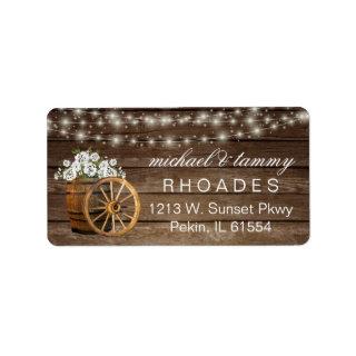 Rustic Wood Barrel and Country White Flowers Label