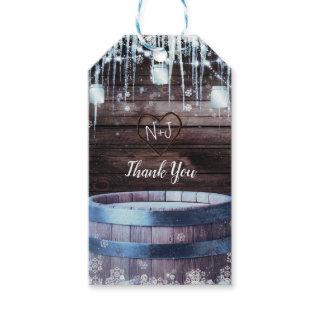 Rustic Wood Barrel & Lights Winter Barn Wedding Gift Tags