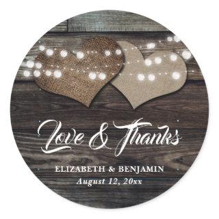 Rustic Wood Burlap and Lace Wedding Favor Stickers