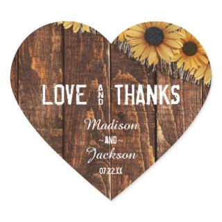 Rustic Wood & Burlap Wedding Love & Thanks Favor Heart Sticker