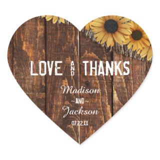 Rustic Wood & Burlap Wedding Love & Thanks Favor Heart Sticker