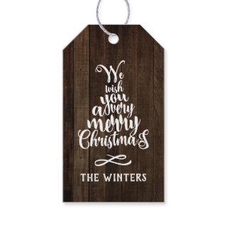 Rustic Wood Christmas Tree Lettering Holiday Gift Tags