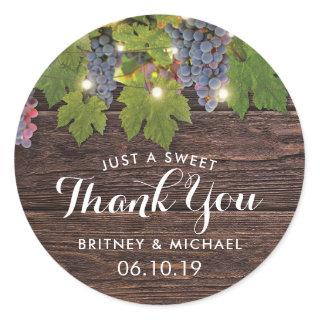 Rustic Wood Country Winery Twinkle Lights Wedding Classic Round Sticker